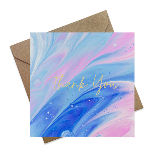 Thank you card blue and pink oil wash